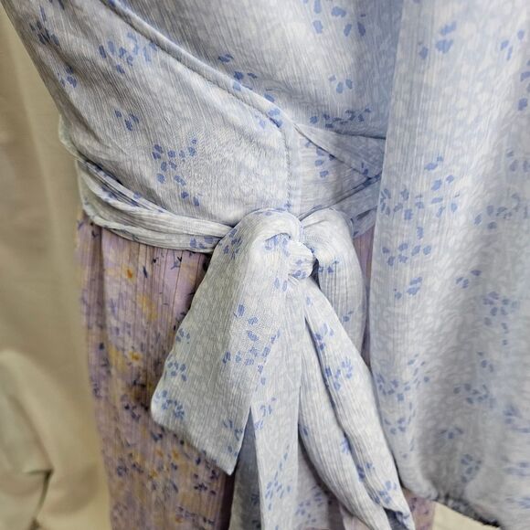 Ann Taylor Blue and Purple Floral Long Sleeve Wrap Dress Size 0 - Picture 5 of 13